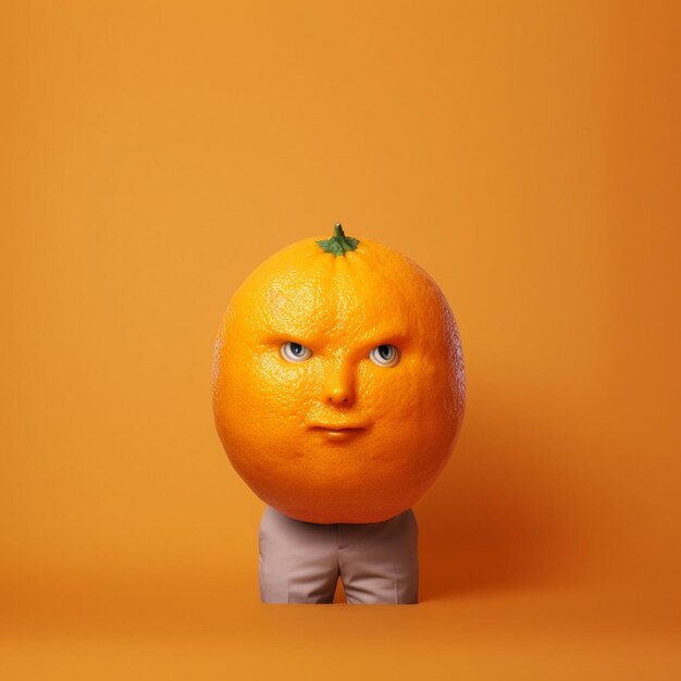 There is a small orange with a face on it generative ai