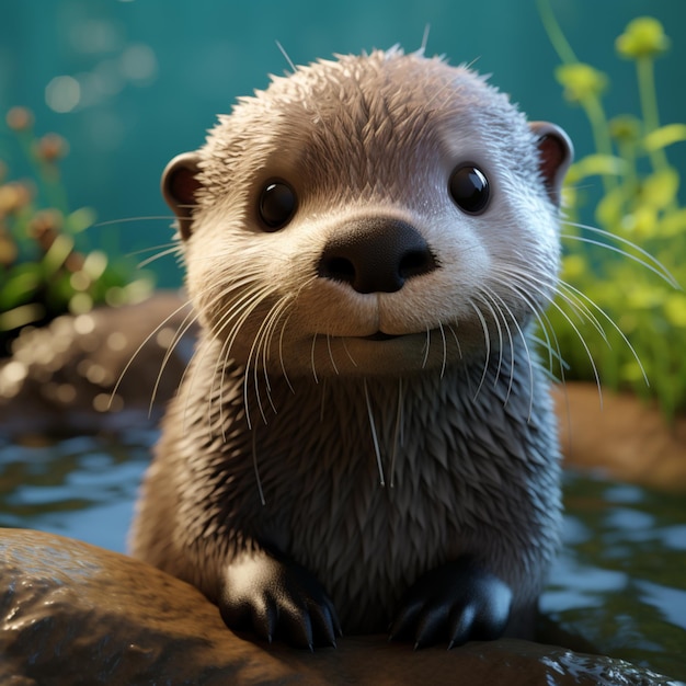 There is a small otter that is sitting in the water generative ai