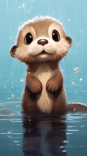 there is a small otter that is sitting in the water generative ai