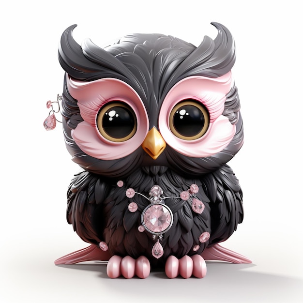 there is a small owl figurine with a pink and black face generative ai