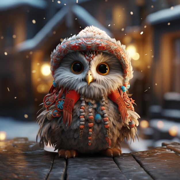 there is a small owl wearing a hat and scarf generative ai