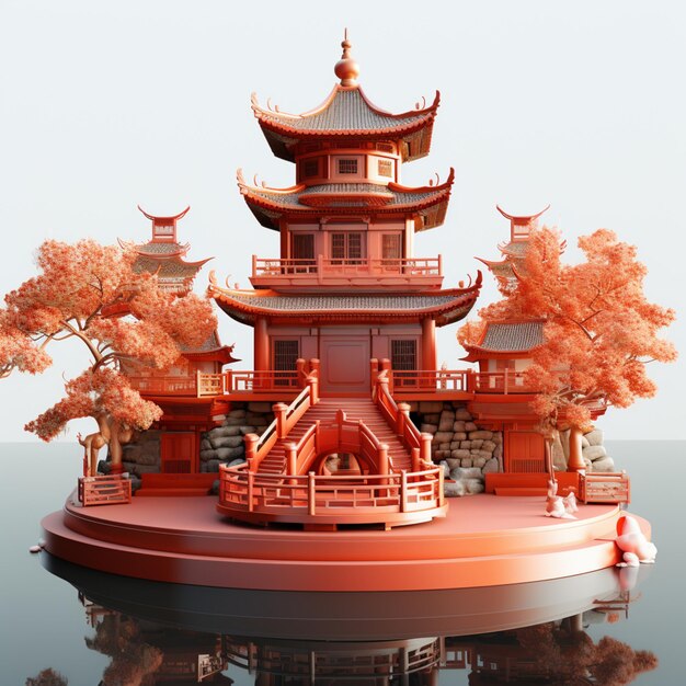 Photo there is a small pagoda on a small island with trees generative ai