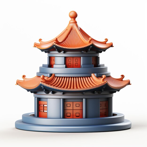 there is a small pagoda with a red roof on a white background generative ai