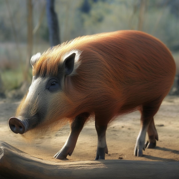 there is a small pig that is standing on a log generative ai