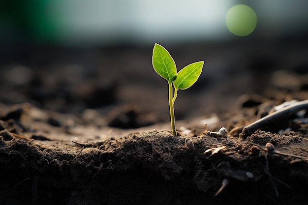 There is a small plant that is growing out of the ground generative ai