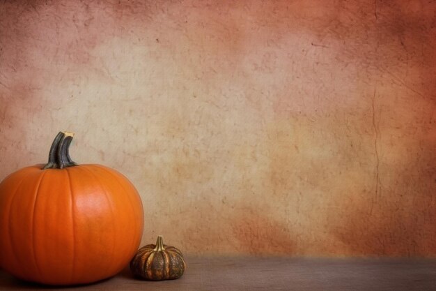 There is a small pumpkin and two small pumpkins on a table generative ai