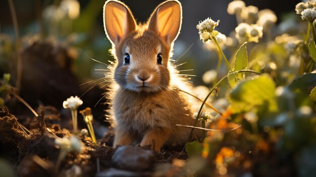 There is a small rabbit sitting in the middle of a field generative ai