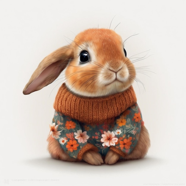 小さなウサギがスウェットを着ている