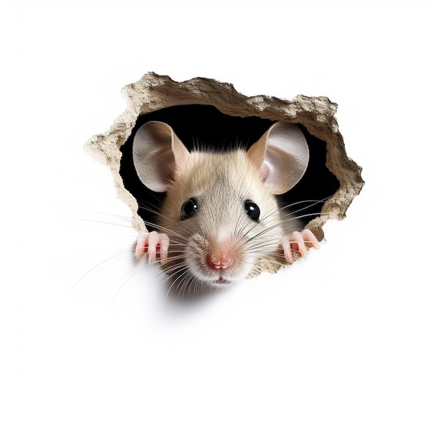 There is a small rat that is looking out of a hole generative ai