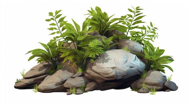 there is a small rock with plants growing out of it generative ai