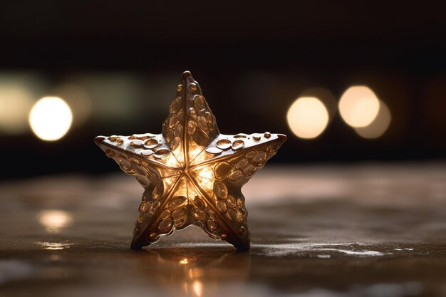 Photo there is a small star shaped candle that is on a table generative ai