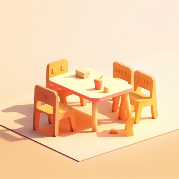 There is a small table and chairs with a bowl of fruit on it generative ai
