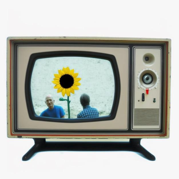 There is a small television with a sunflower on it generative ai