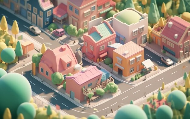 There is a small town with a lot of trees and buildings generative ai