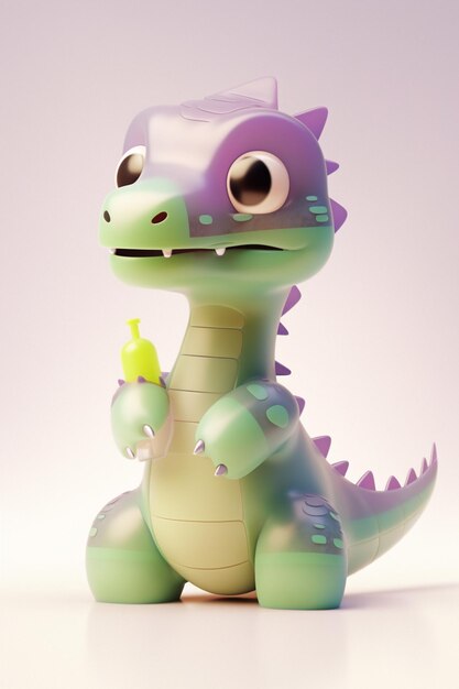 there is a small toy dragon with a bottle of liquid generative ai