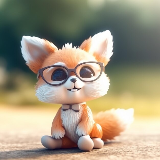 Photo there is a small toy fox with glasses sitting on the ground generative ai