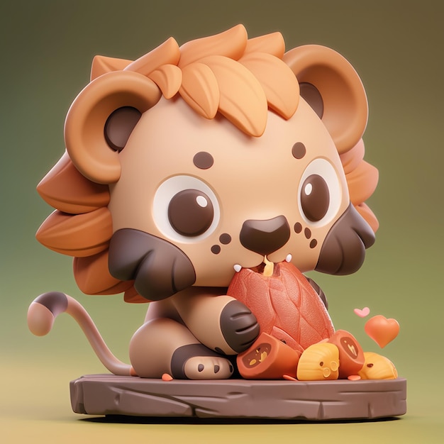 there is a small toy of a lion eating a piece of fruit generative ai