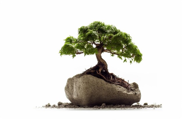 there is a small tree that is growing on a rock generative ai