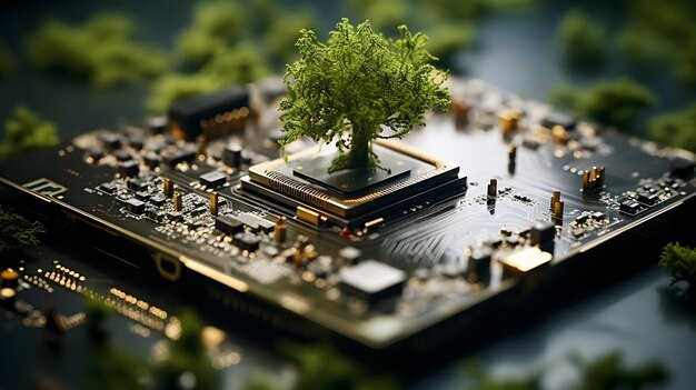 there is a small tree on top of a computer motherboard Generative AI