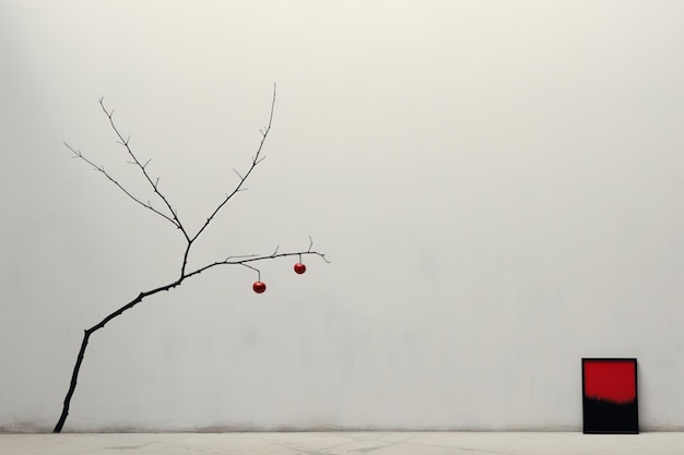Foto c'è un piccolo albero con bacche rosse accanto a una porta rossa generativa ai