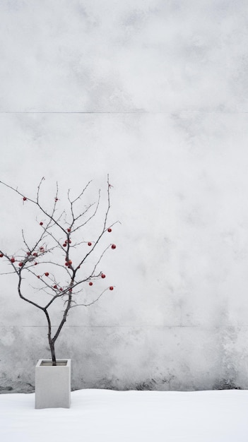 there is a small tree with red berries in a white vase generative ai