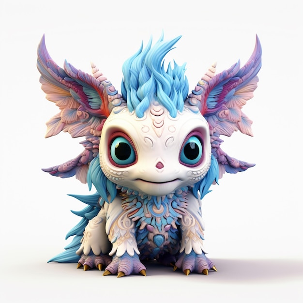 there is a small white and blue dragon with blue hair generative ai