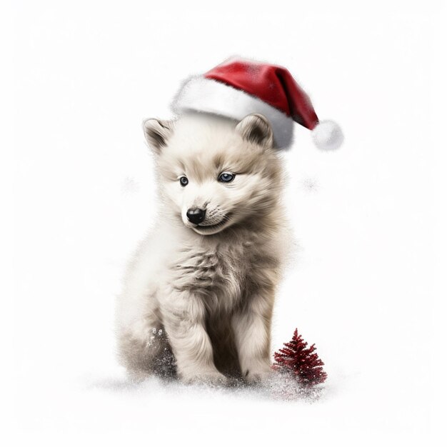 there is a small white dog wearing a santa hat generative ai