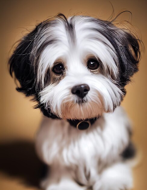 Foto c'è un piccolo cane bianco con i capelli neri e bianchi generativo ai