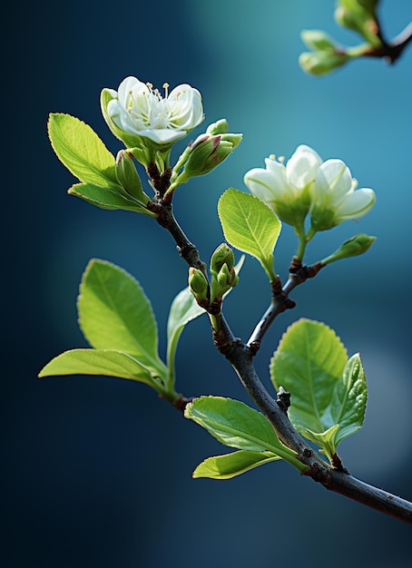 there is a small white flower on a branch of a tree generative ai
