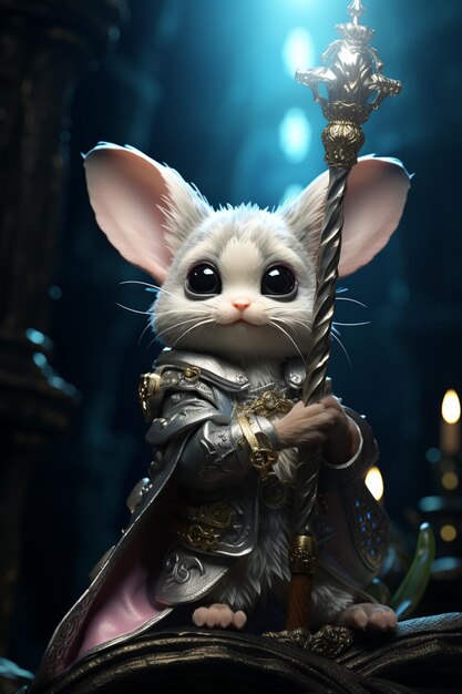 there is a small white mouse with a sword and armor generative ai