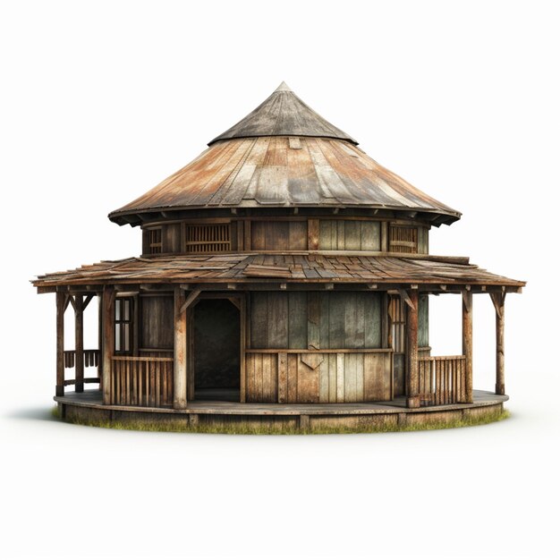 Photo there is a small wooden building with a roof on a white background generative ai