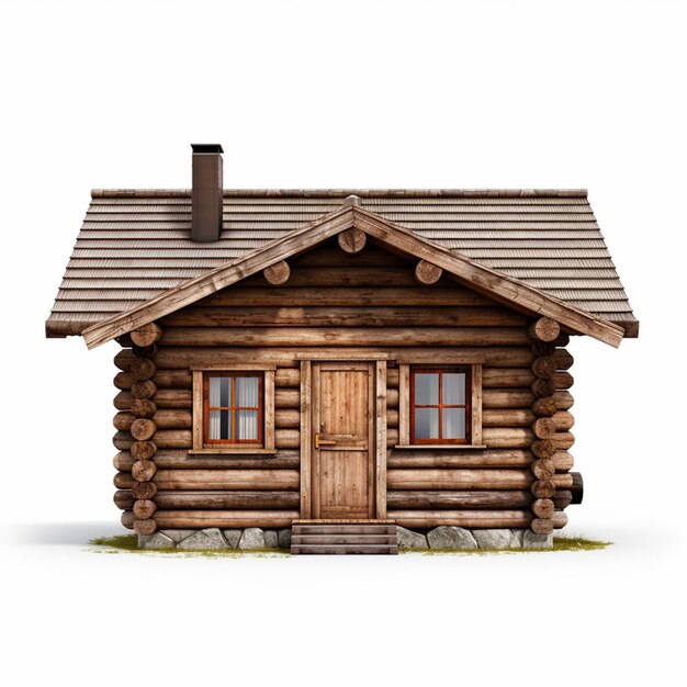 there is a small wooden cabin with a brown roof generative ai