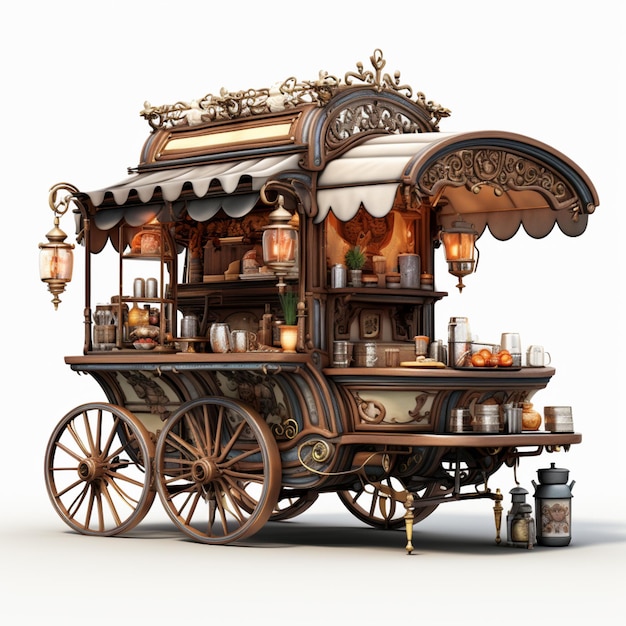 There is a small wooden cart with a lot of items on it generative ai