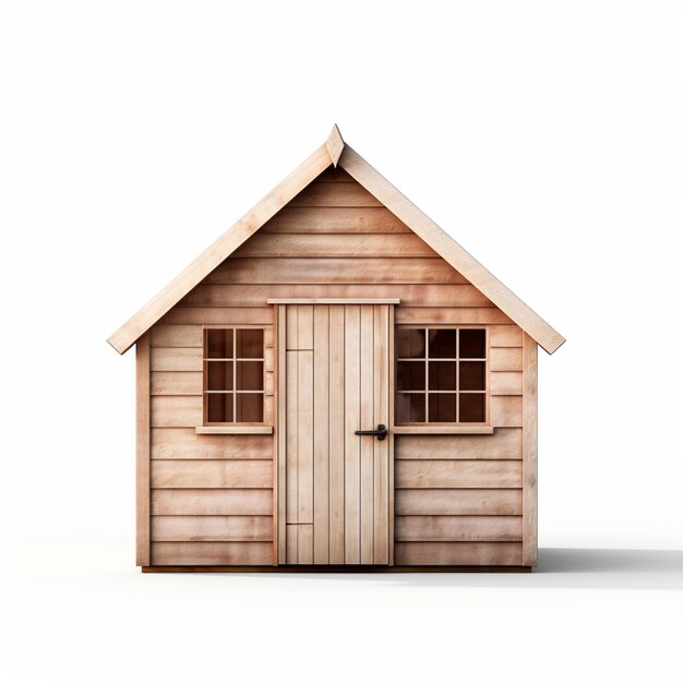 there is a small wooden house with a door and windows generative ai