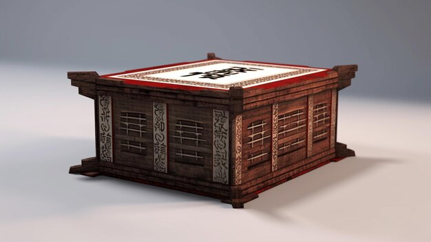 Photo there is a small wooden shrine with a red roof generative ai