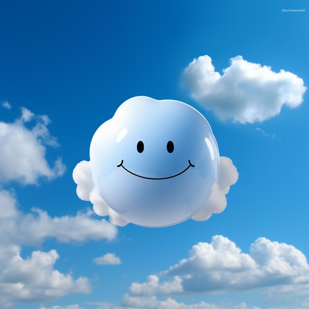 Photo there is a smiling cloud floating in the sky with a smile on it generative ai