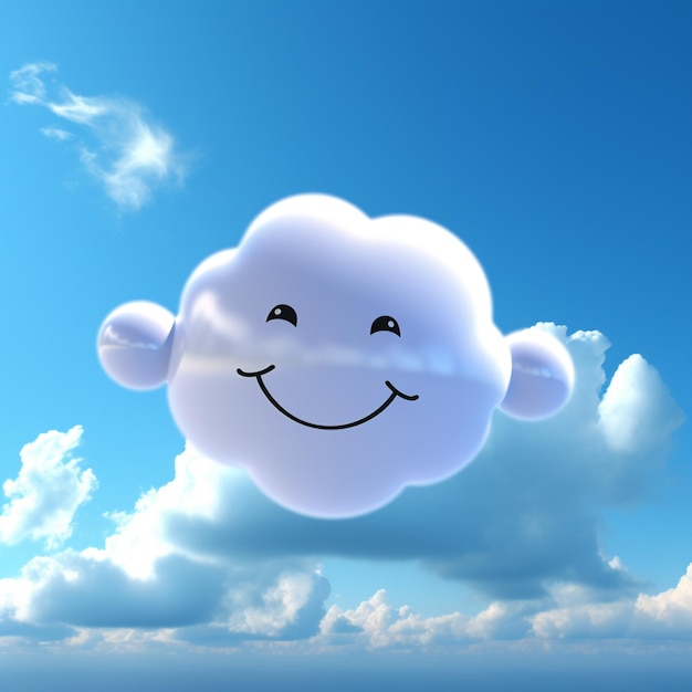 There is a smiling cloud in the sky with a cloud face generative ai