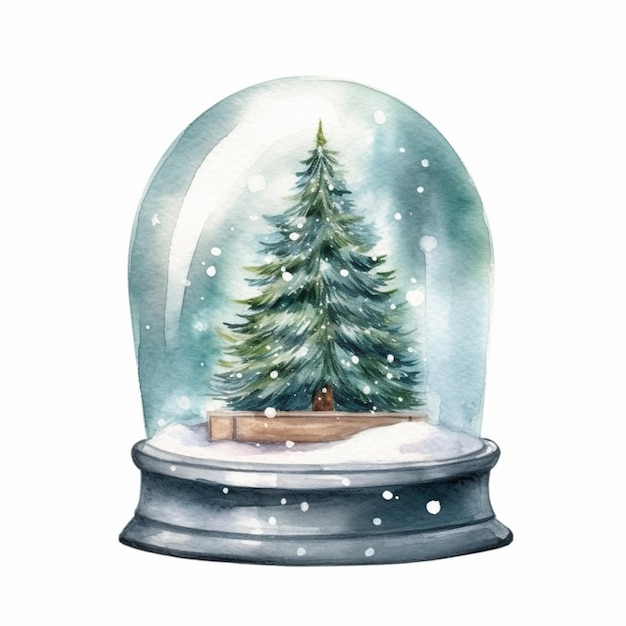 There is a snow globe with a christmas tree inside of it generative ai