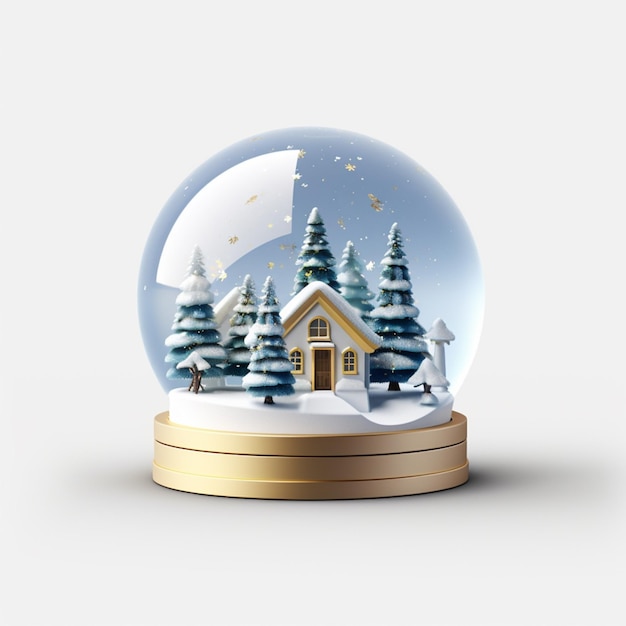 there is a snow globe with a house and trees inside generative ai