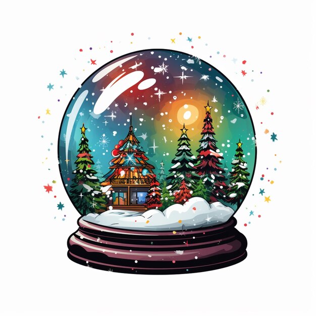 внутри генеративного искусственного интеллекта есть снежный шар с домом и деревьями