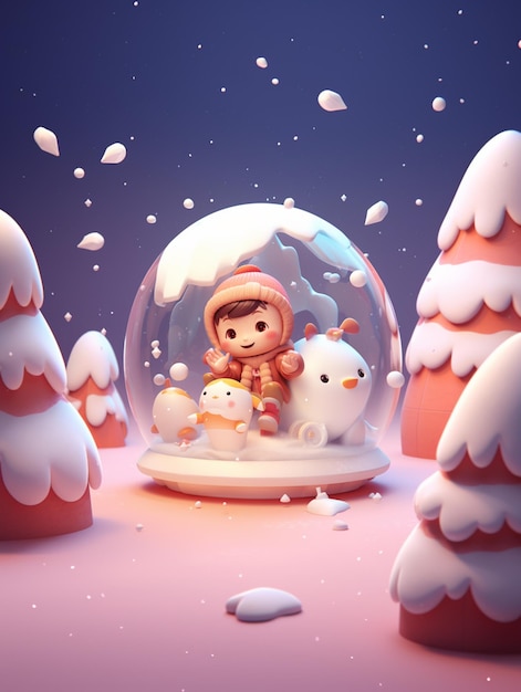 Photo there is a snow globe with a snowman and a penguin inside generative ai
