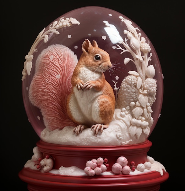 there is a snow globe with a squirrel inside of it generative ai