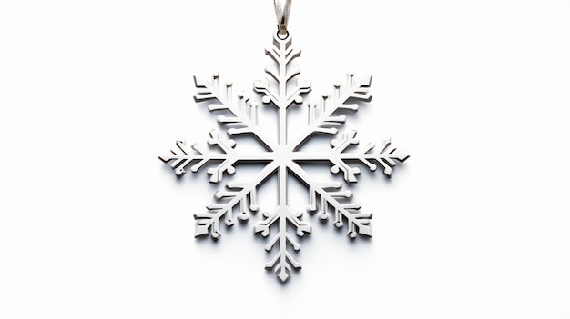 Photo there is a snowflake hanging from a silver chain generative ai