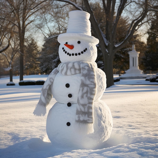 雪だるまが雪の中に立っている 雪だらけ