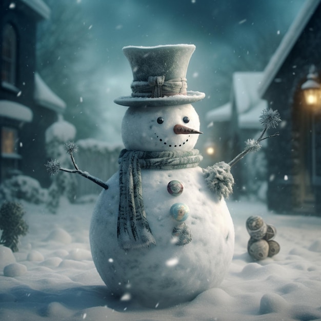 there is a snowman that is standing in the snow generative ai