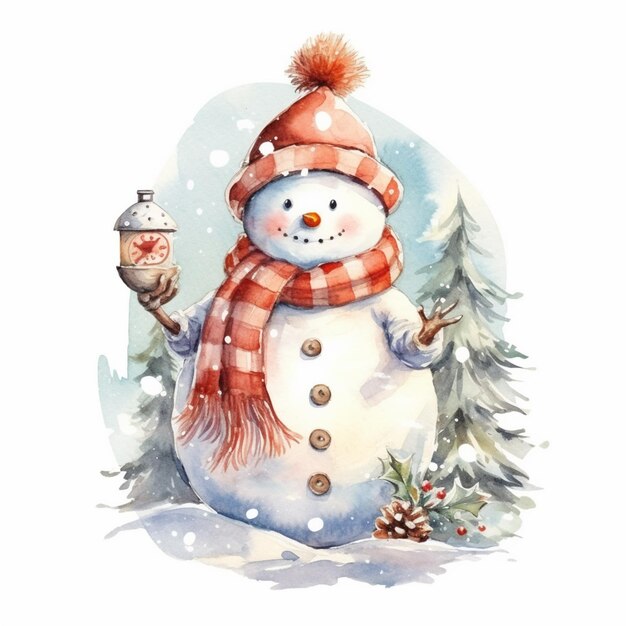 there is a snowman with a cup of coffee in his hand generative ai
