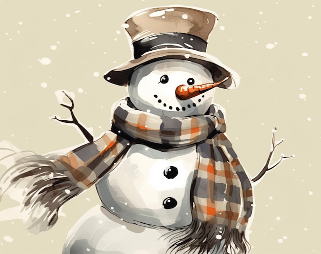 на генеративном ИИ есть снеговик в шапке и шарфе