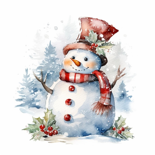 There is a snowman with a hat and scarf on generative ai