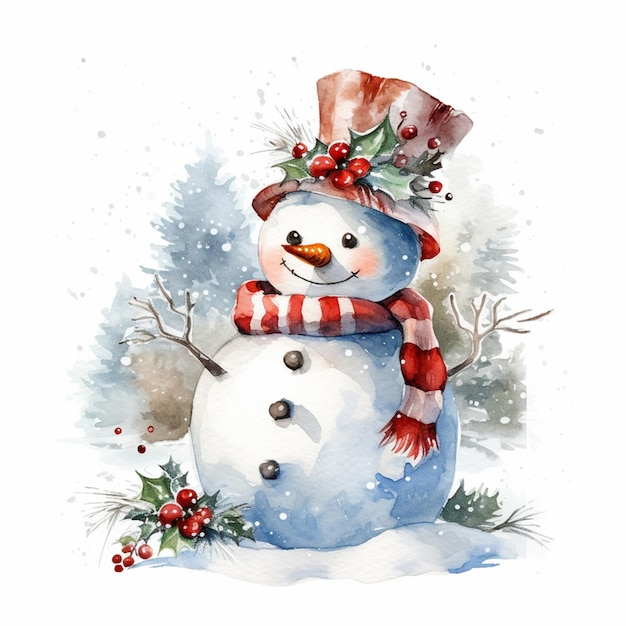 There is a snowman with a hat and scarf on generative ai