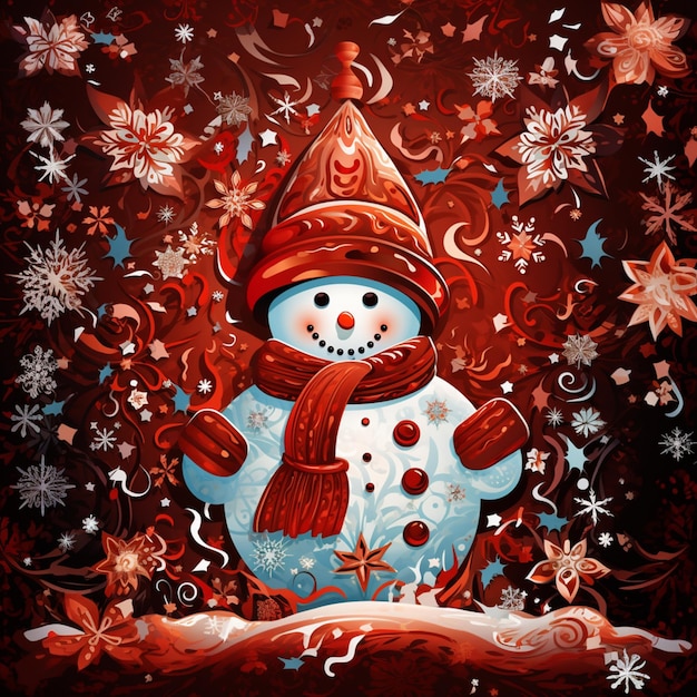 there is a snowman with a scarf and hat on generative ai